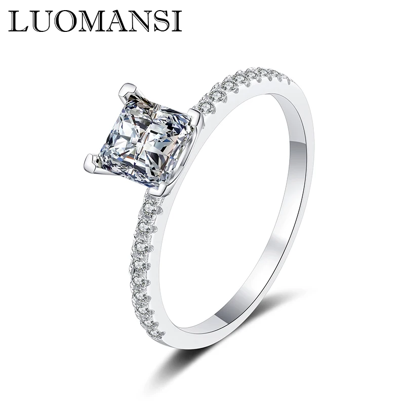 Luomansi 1 Carat Square Moissanite Ring For Women Pass Diamond Test S925 Fine Jewelry Wedding Party Gift