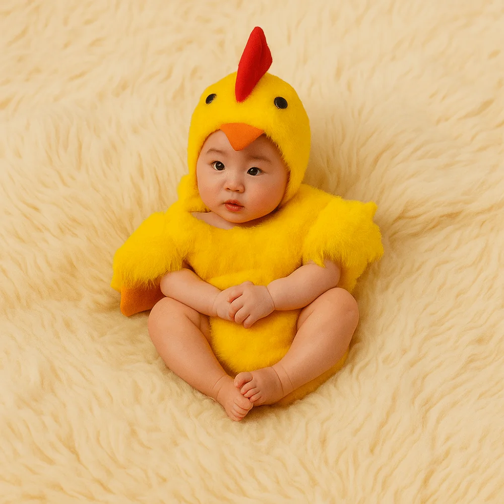 Creative Chicken Baby Photography Suit Furry Romper Bodysuit Hat Set Chick Newborn Baby Costume Cute Design Unisex Animals