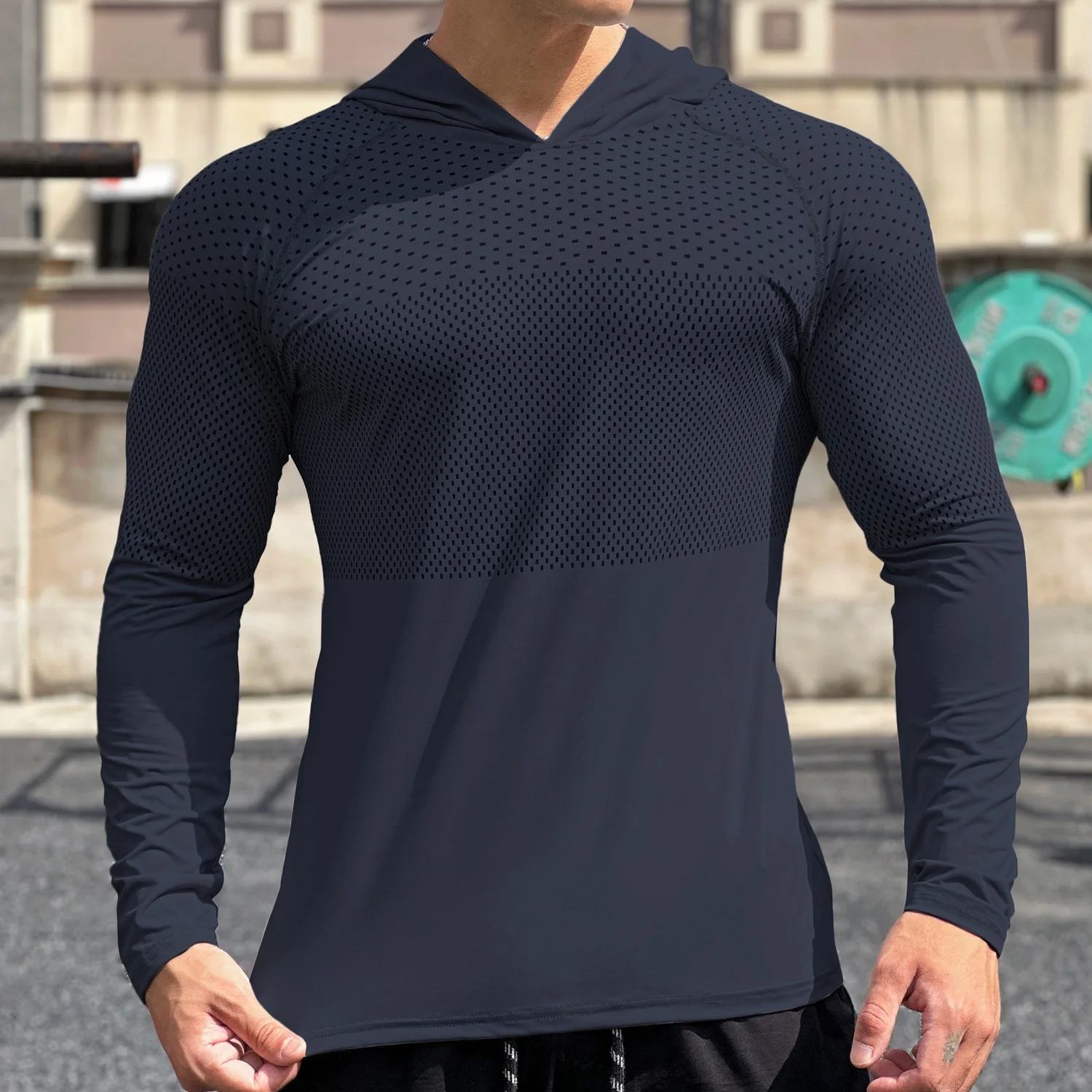 Men's Fitness Outdoor Running Long Sleeve Breathable Men's Cationic Slim Fit Hooded Pullover Top Simple Versatile Top