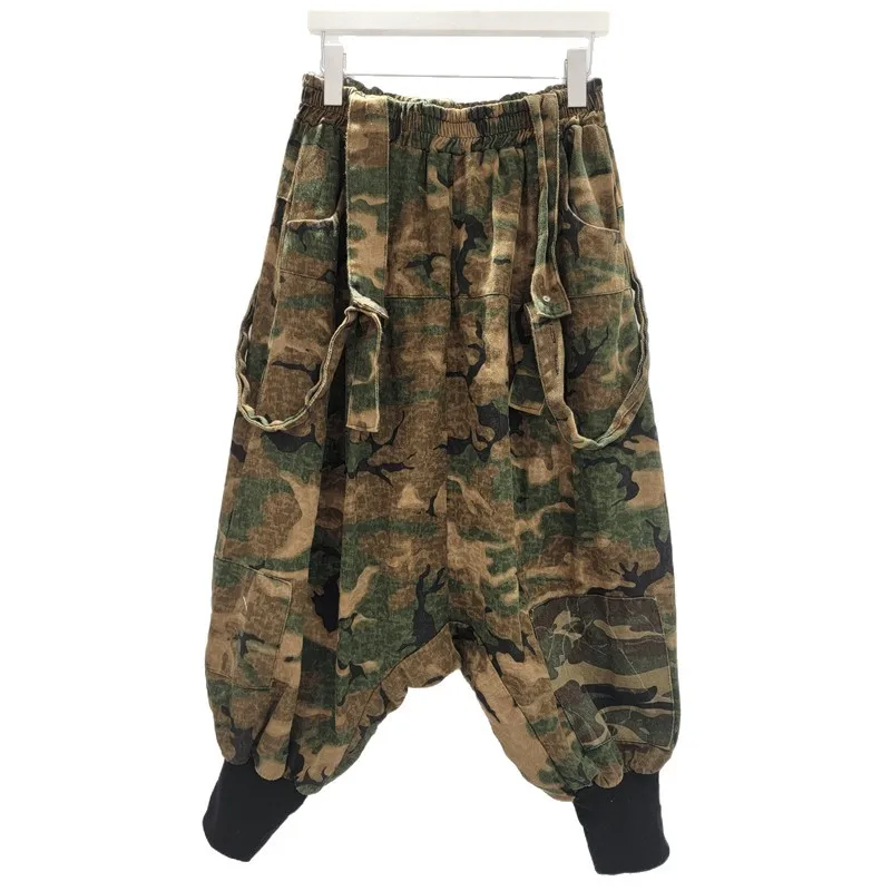 Tannt calça feminina moda vintage de cintura alta camuflagem harem jeans para mulher casual impressão longa harem calças 2025 novo