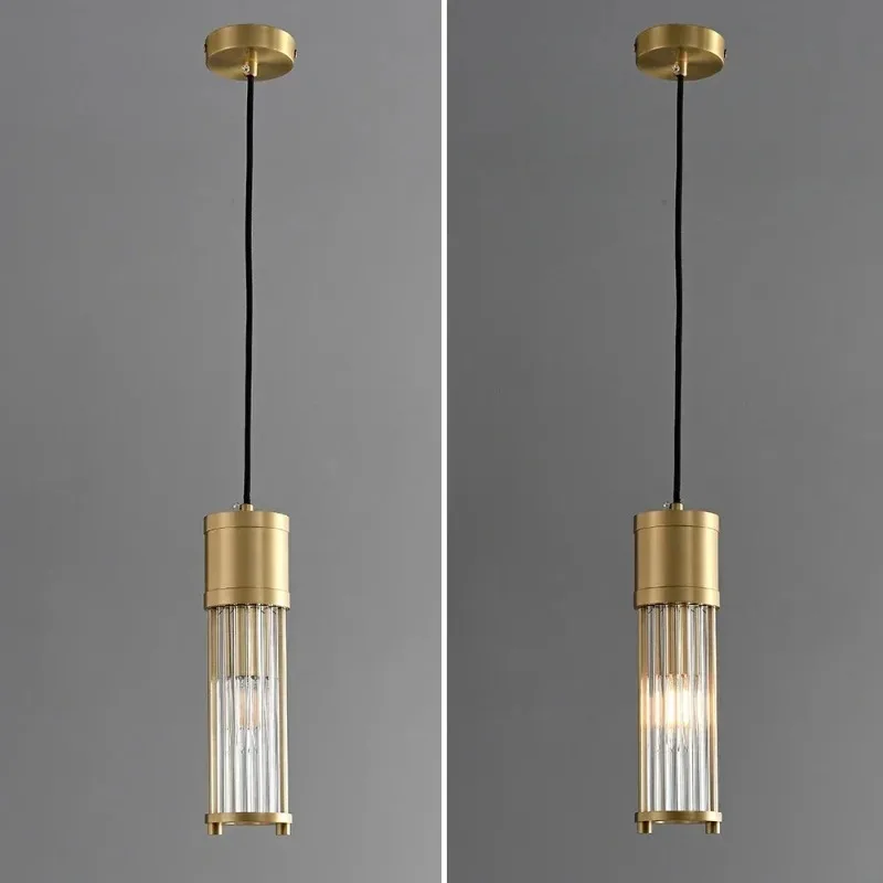 Nordic Copper LED Ceiling Pendant Lights Long Tube Glass Hanging Lamps Living Room Bedroom Restaurant Kitchen Island Chandelier