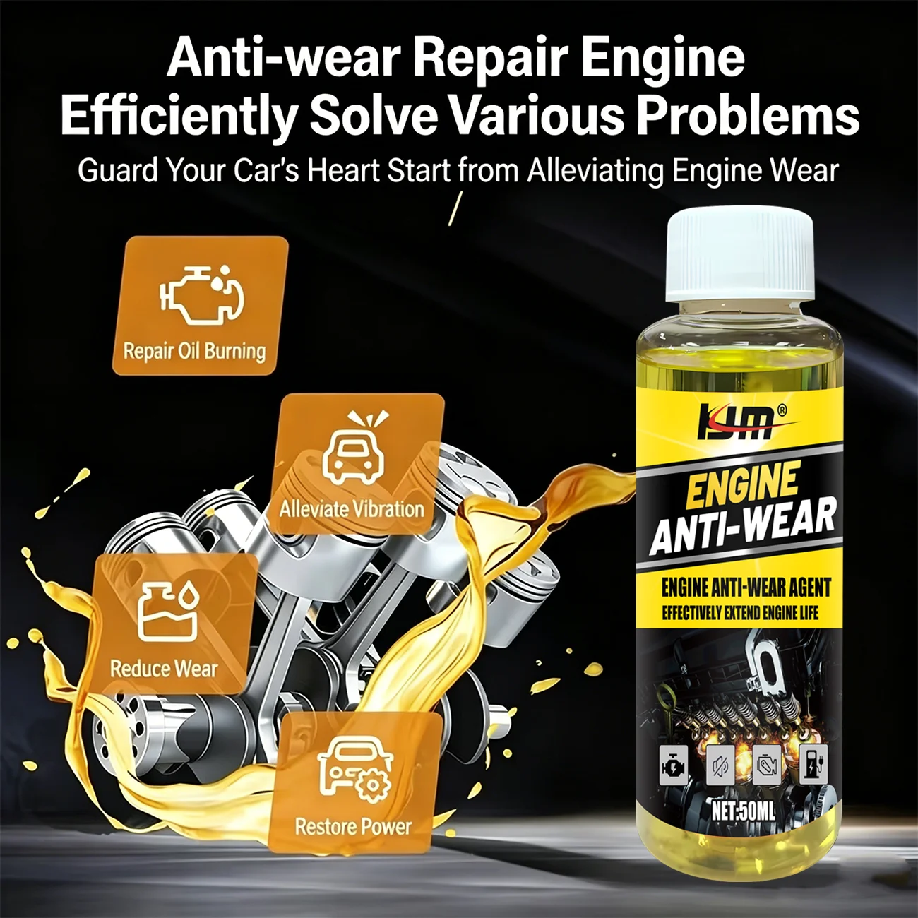 KJM 50ml Engine Performance Enhancer, Anti-Wear Oil Additive to Reduce Vibration & Oil Consumption