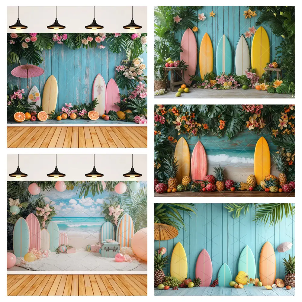 

Summer Beach Aloha Surfboard Palm Tree Baby Birthday Portrait Photography Background Wall Party Cake Smash Decor Photo Studio
