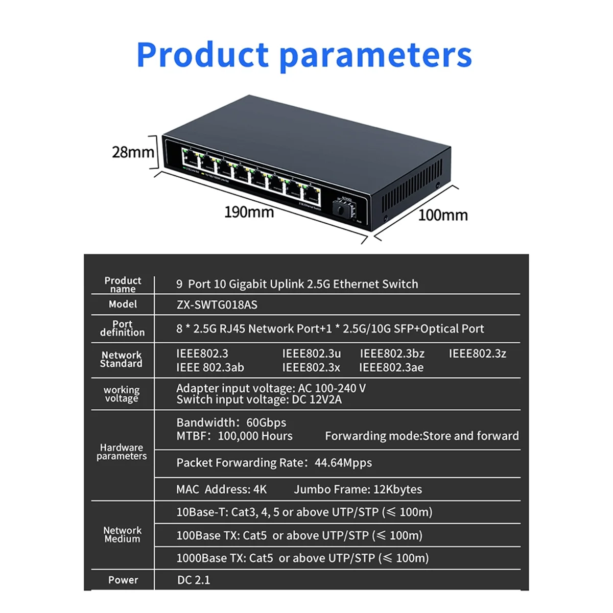 8 Port 2.5G Ethernet Switch 2.5GBASE-T Network Switcher 10 Gigabit Uplink Plug and Play Hub Internet Splitter Fanless