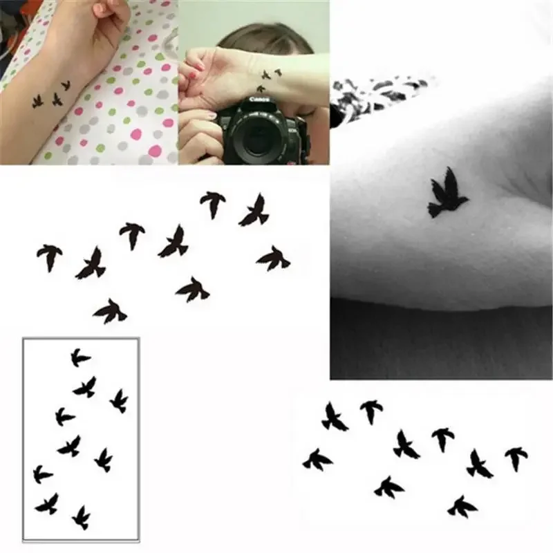 5pcs/lot Women Sexy Finger Wrist Flash Fake Tattoo Stickers Liberty Small Birds Fly Design Waterproof Temporary  sticker