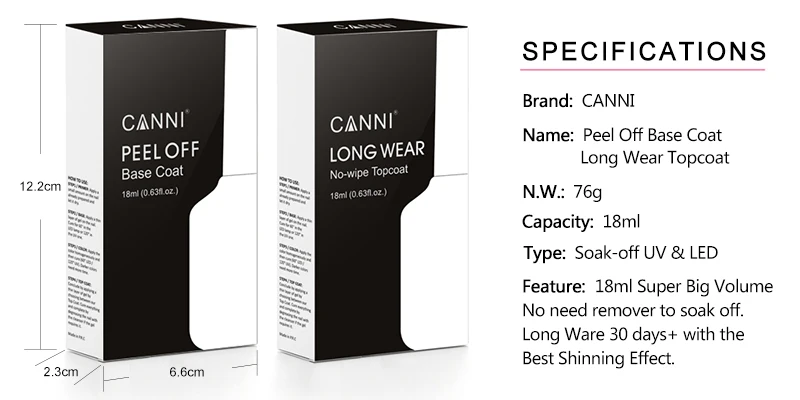 18 ml Canni Diamond Long Wear No Wipe Top Coat Peel Off Base Coat Soak Off UV LED UV Gel Nagellack – Detail 3