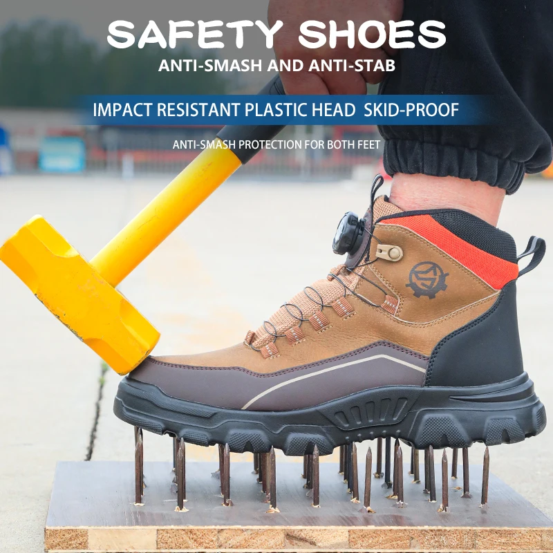 High Top Knob Buckle Safety Shoes, Mining Boots, Work Shoes, Anti-Smashing and Anti-Piercing Lightweight