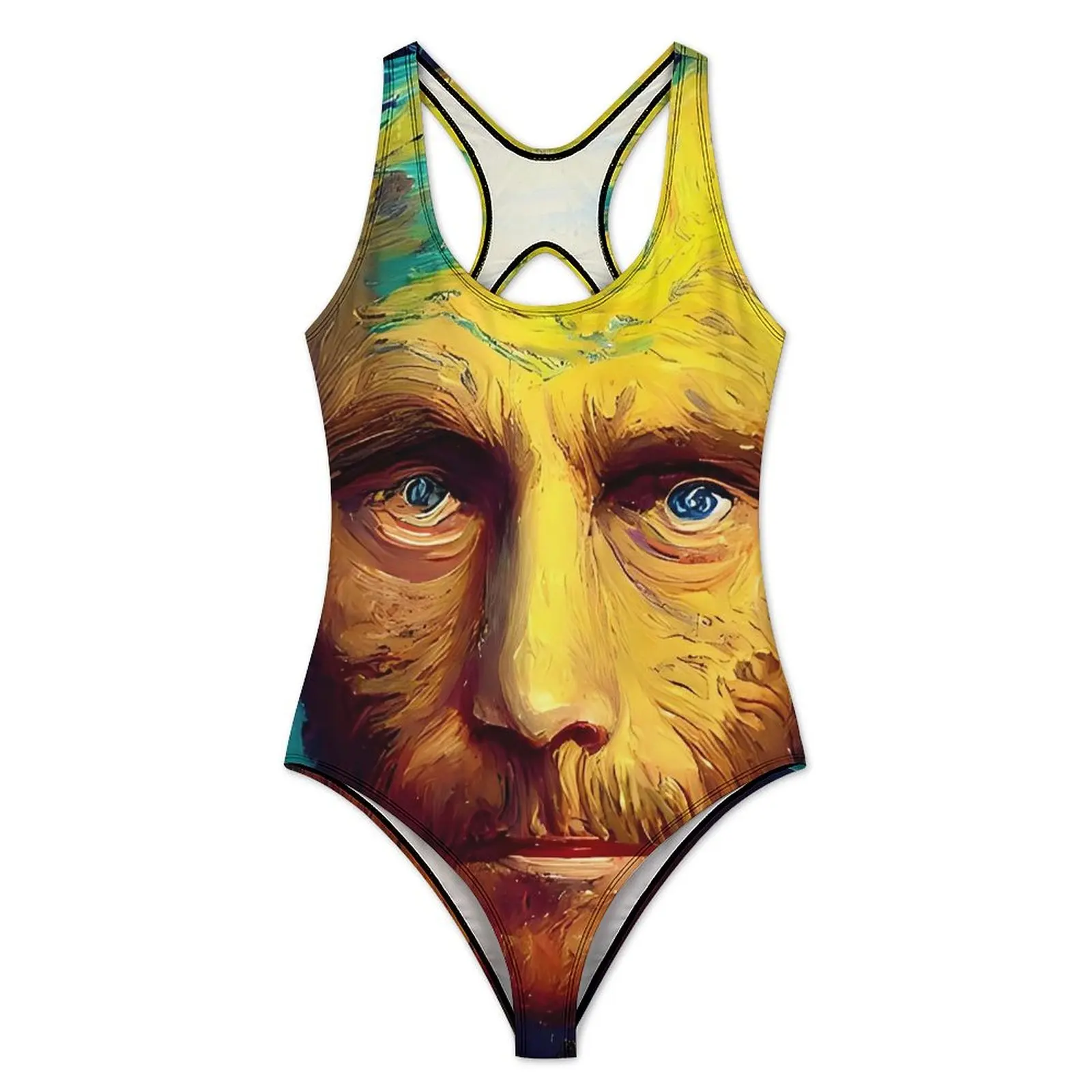 Illustrations Inspired by Van Gogh Swimsuit Sexy  Women Swimwear One-Piece Fashion Bodysuit Sport Push Up High Cut Bathing Suits