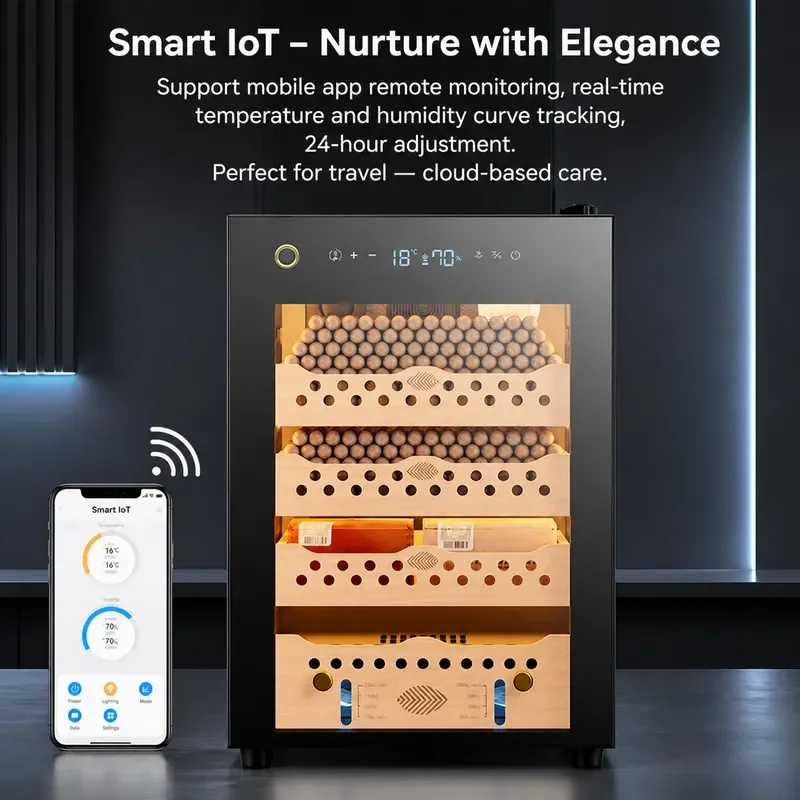 Eggplant CL-60C Cedar Wood Cigar Cabinet Intelligent Mini Compressor Constant Temperature Humidity Control Storage Box