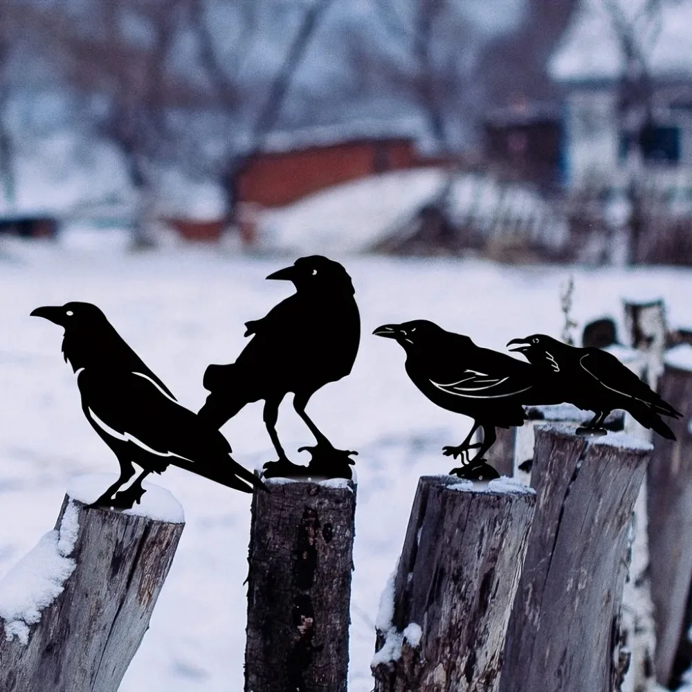 CIFbuy Metal Wall Art Black Crow Silhouette Yard Stake Sculpture Premium Iron Decor for Outdoor Garden Lawn Visual Appeal