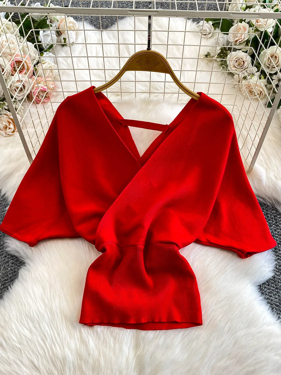 

Облегающий вязаный свитер, женский трикотаж с перекрестным V-образным вырезом и эластичной резинкой на талии, утягивающий осенне-зимний модный повседневный топ