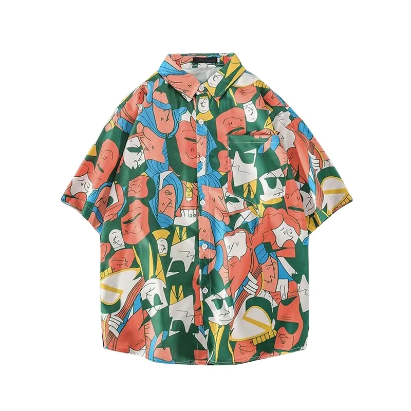 Summer Men's Seaside Vacation Short Sleeve Floral Shirt Retro Loose Casual Handsome Hawaiian Beach Half Sleeve Flower Shirt