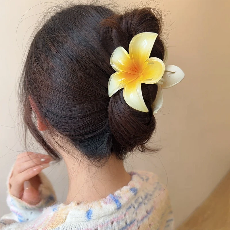 Pinza para el pelo grande con flor dulce para mujer, moda de playa para verano, coleta de tiburón, horquilla bohemia, pasador, accesorios para la cabeza