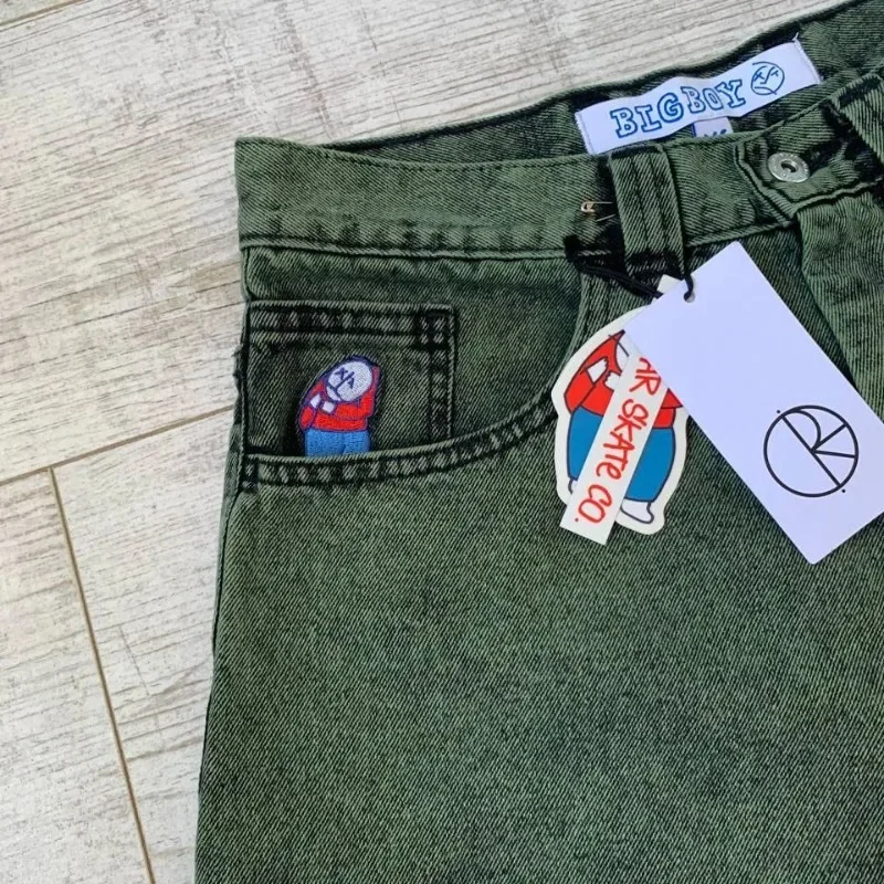 Harajuku Vintage Y2K Green Polar Big Boy Jeans Fashion Casual Express Denim Shorts Men Hip Hop Popular Gothic High Waist Shorts