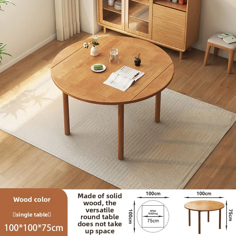 Solid Wood Folding Round Dining Table Expandable Nordic Walnut Chairs Set Small Apartment Dinning Table Kitchen Table Furniture view 6