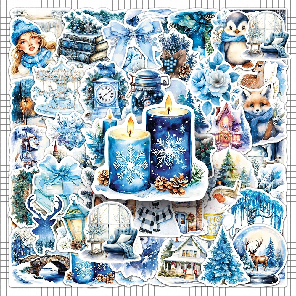 10/30/50 Stück INS-Stil Blaue Weihnachts-Cartoon-Aufkleber Ästhetische wasserdichte Graffiti-Telefonhülle Tagebuch Laptop Niedliche Aufkleberpackungen