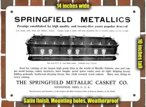 Metal Sign - 1912 Springfield Metallic Caskets- 10x14 inches