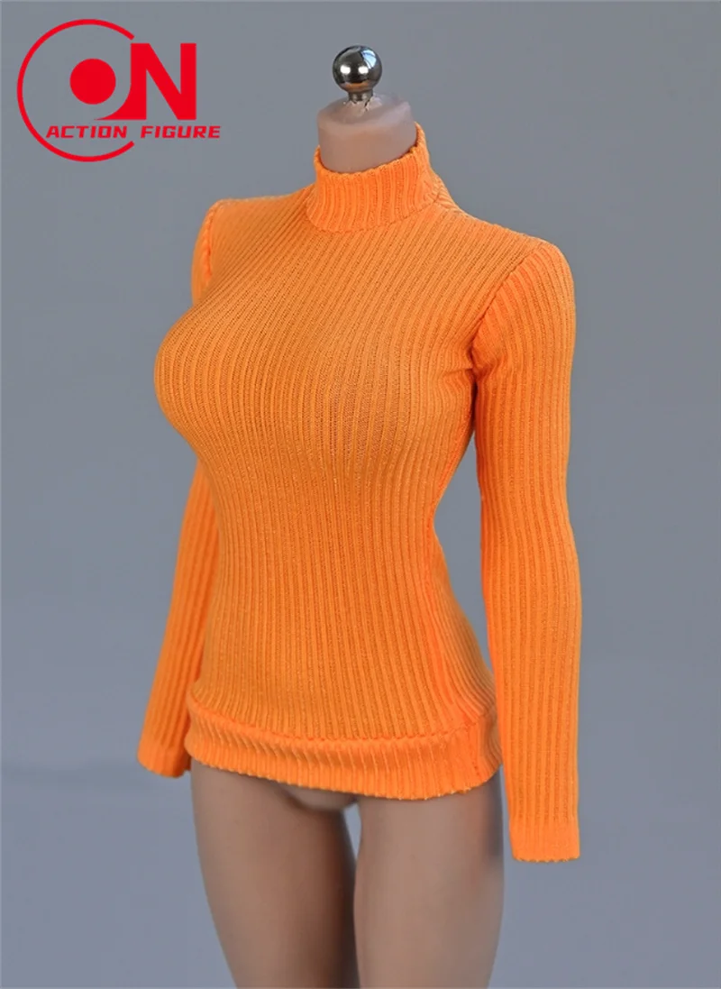 1/6 1/12 Scale Female Stretch Tight Sweater High Collar Striped Shirt Clothes Model Fit 12'' 6'' Soldier Action Figure Body