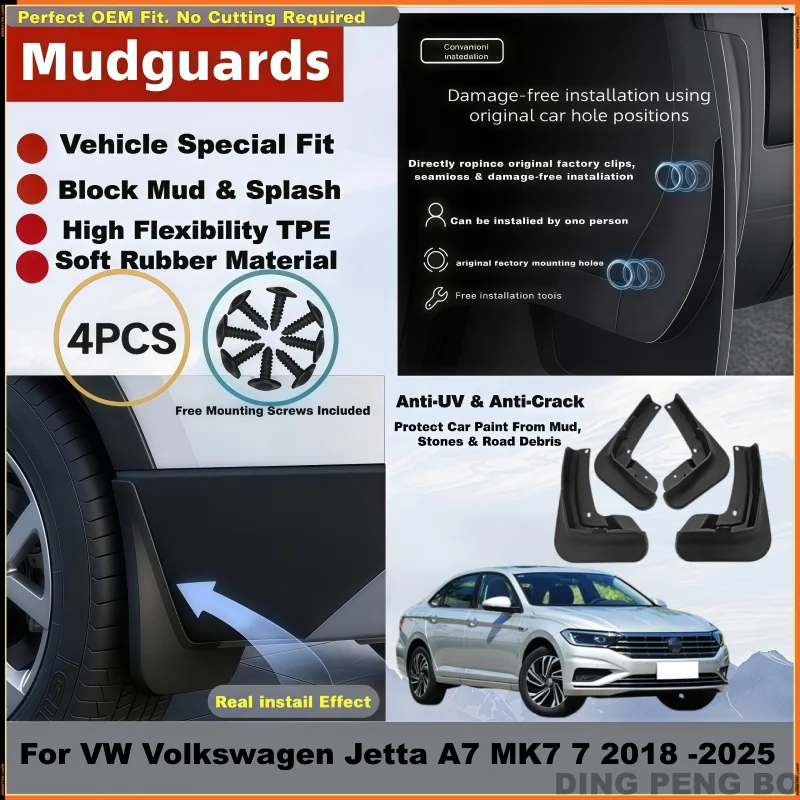 4X Car MudFlaps Fender for Volkswagen Jetta A7 Accessories VW MK7 7 2018-2025 Mudguards Splash Guard Baking Paint Mud flaps