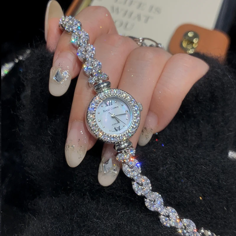 Royal Crown Women's Watch Japan Quartz Hours Fine Fashion Bracelet Jewelry Band Shell Luxury Rhinestones Girl Birthday Gift