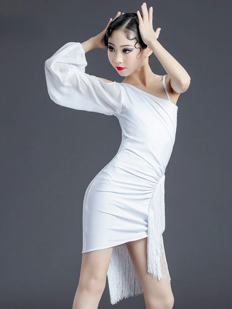 ชุดเต้นรำละตินมีพู่สำหรับเด็กผู้หญิงชุดเต้นสำหรับเด็กผู้หญิงชุดเต้นแบบรุมบ้าแซมบ้าแทงโก้ชุดเต้นสำหรับชุดเดรสเต้นรำละติน