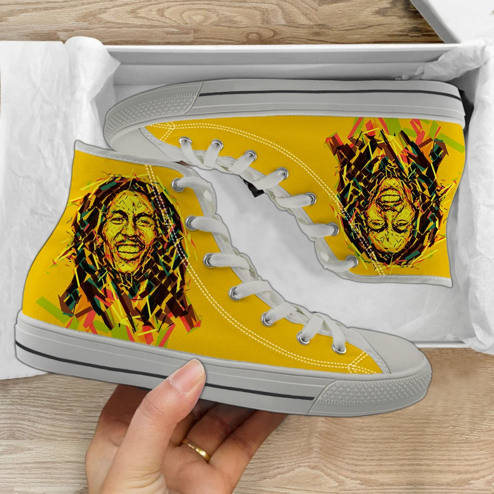 Sneaker sepatu kanvas pria wanita, sepatu sneaker olahraga divulkanisir, sepatu kanvas olahraga motif 3D, sneaker bersirkulasi udara cahaya atas tinggi, musik Reggae