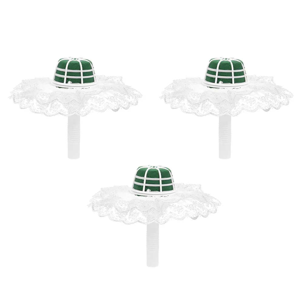 3 مجموعات حامل الزهور تنورة دانتيل باقة الزفاف مقبض قاعدة الأزهار المدمجة لحفلات الزفاف DIY ترتيب أداة التبعي #5