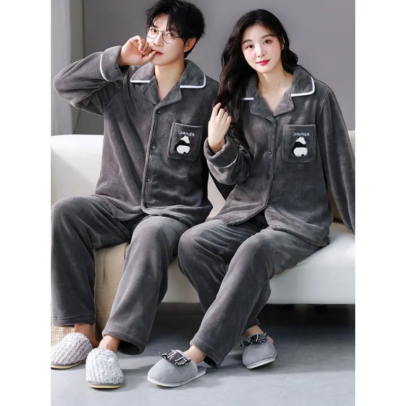 couple-pajamas-women's-thick-autumn-winter-sets-home-wear-men-long-sleeved-shirts-spring-autumn-coral-fleece-flannel-outerwear