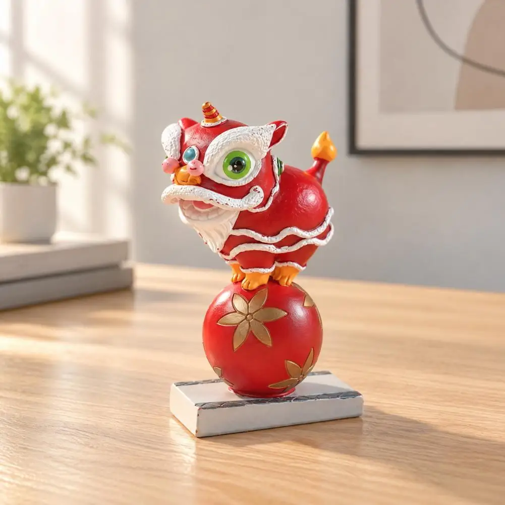 Vivid Festival Collectible Chinese Style Lion Dance Figurine Resin Traditional Dancing Lion Statue Cute Desktop for Home