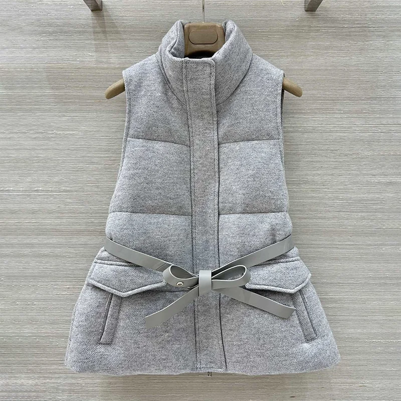 

High-quality women's mid-length down jacket vest with a waist-cinching drawstring belt coat fashionable 25102261