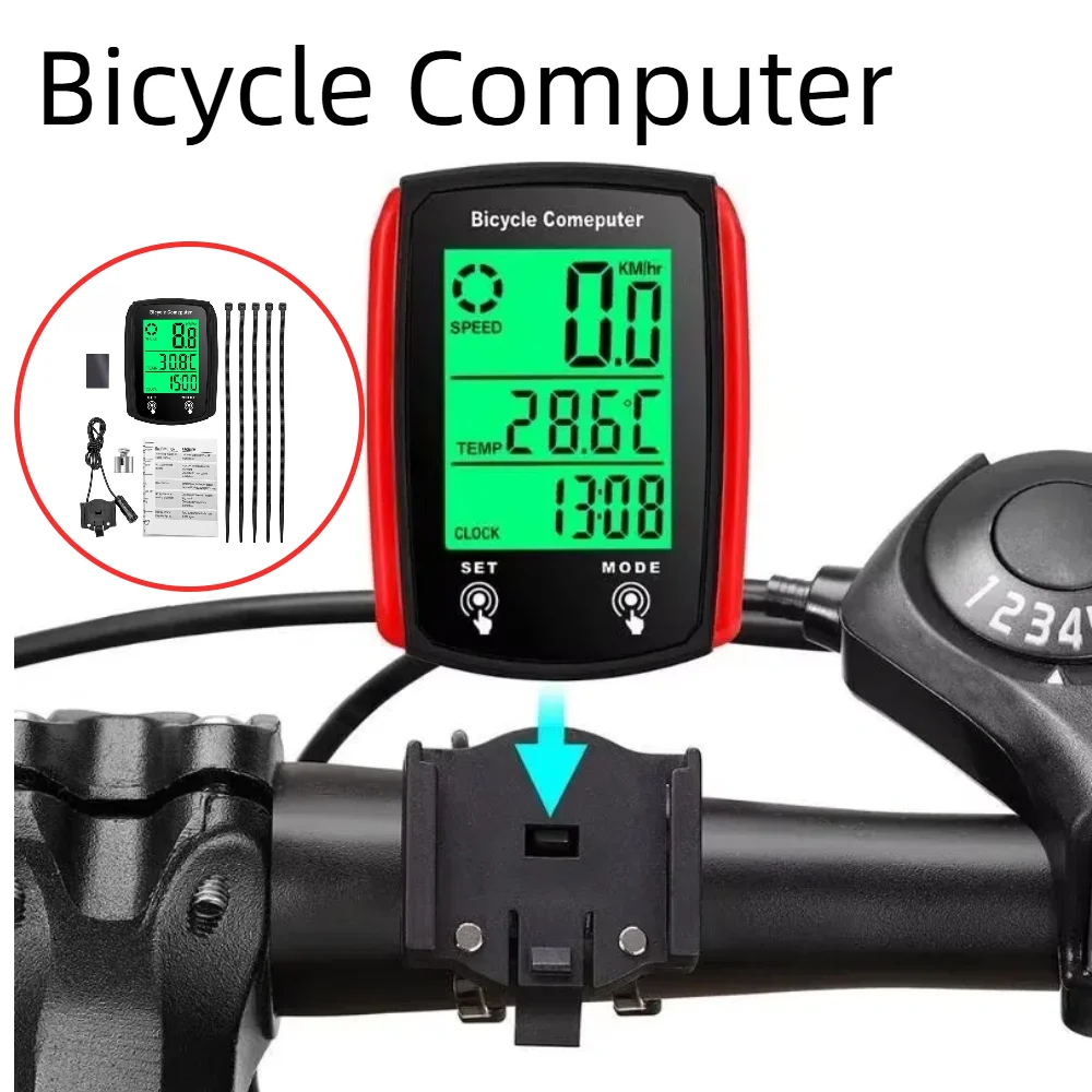 Bicycle Computer LCD Digital Wired Cycling Computer Speedometer Bike Speed Odometer with Backlight Bike Accessories