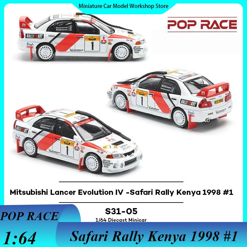 

POP RACE 1:64 Mitsubishi Lancer Evolution IV -Safari Rally Kenya 1998 #1 Alloy Die Cast Car Model Collection Gift