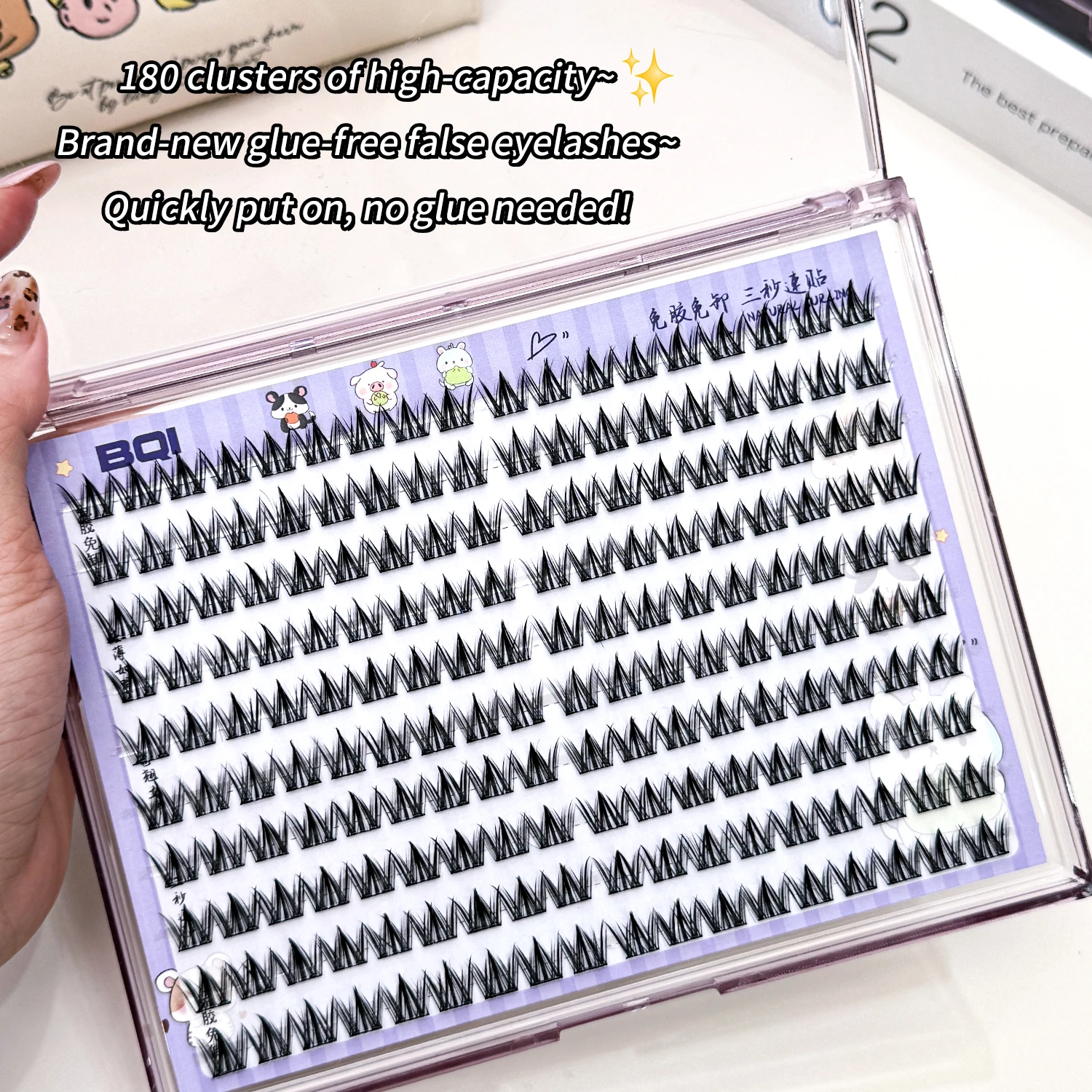 BQI pestañas postizas sin pegamento de gran capacidad pestañas autoadhesivas segmentadas rizadas naturales sin pegamento requiere fácil de usar