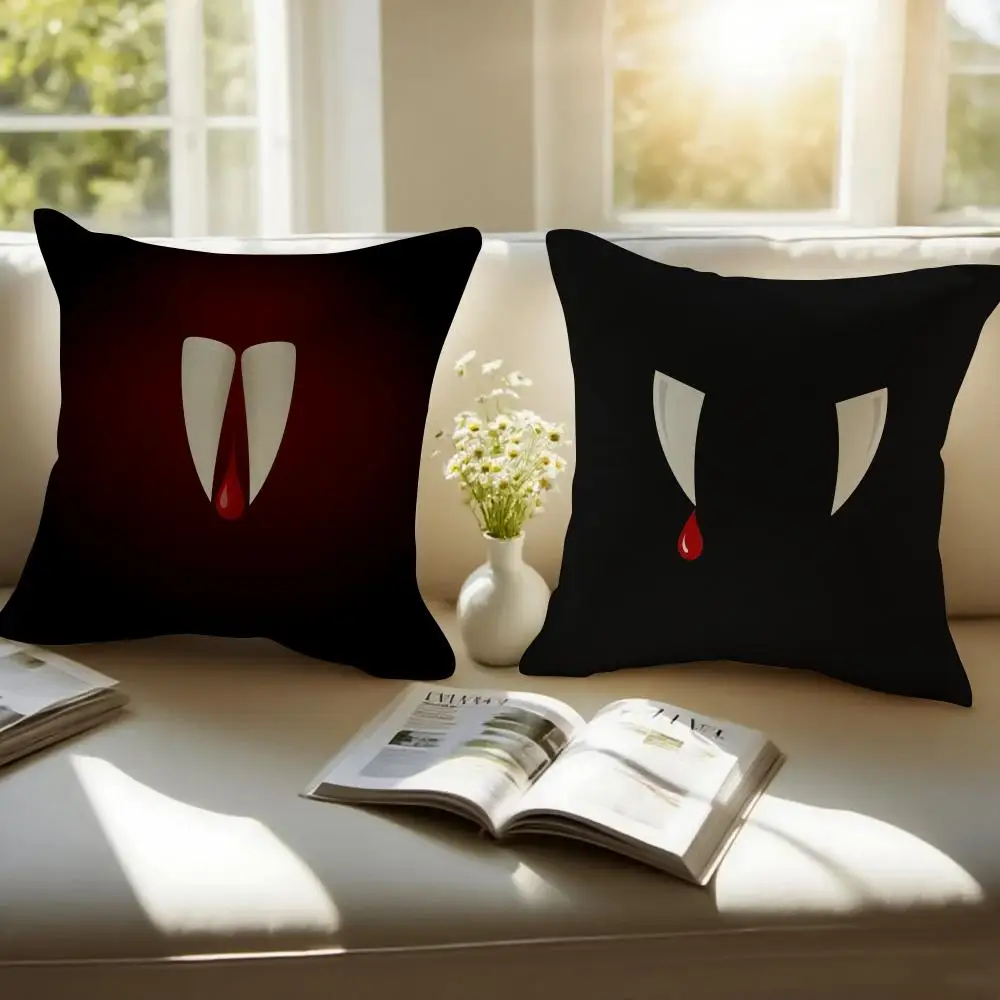 Hallowee Vampire Fangs Close-up Cushion Cover Pillowcase Anti-dustmite Invisible Zipper Short Plush Sofa Cushion