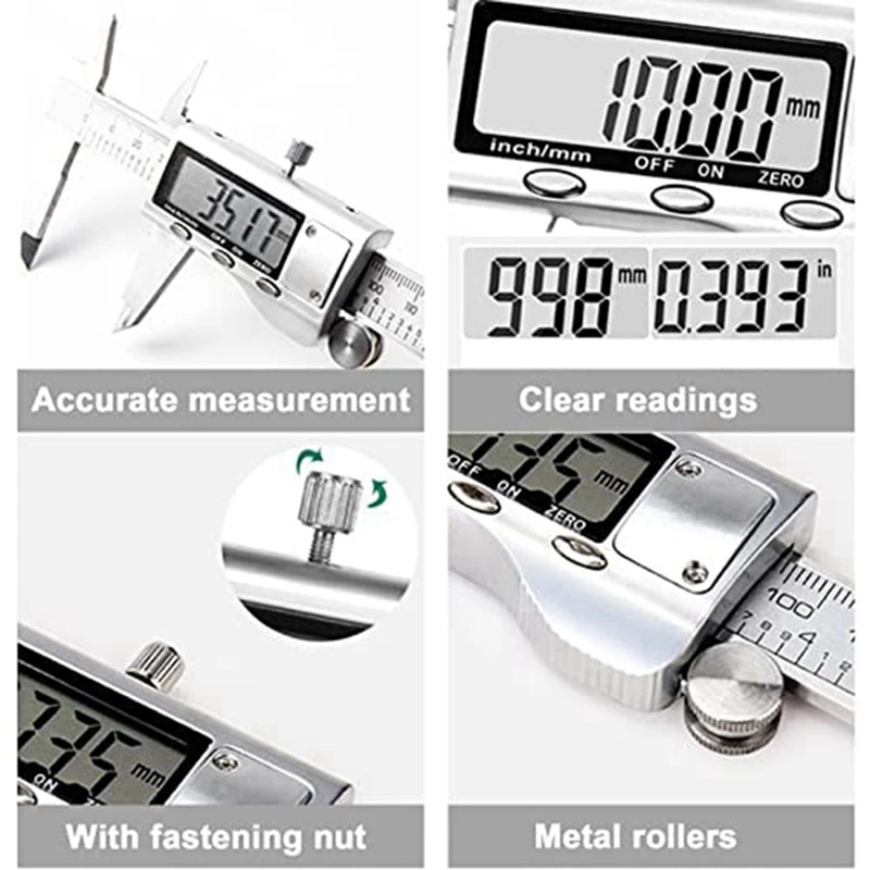 أداة قياس الفرجار الرقمية ، الفولاذ المقاوم للصدأ الورنية الفرجار ، ميكرومتر الرقمية ، 6 "، 150 مللي متر التحويل
