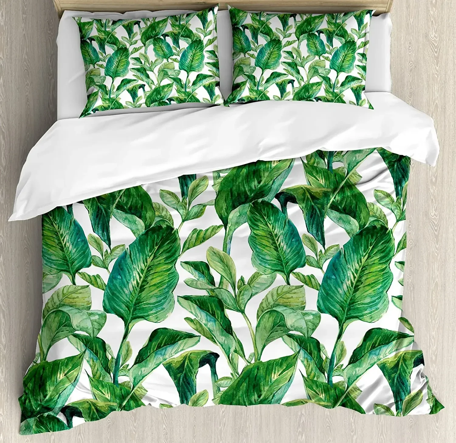 Leaf Duvet Cover Set Romantic Holiday Island Hawaiian Banana Trees Bedding Set Double Queen King Full Size Polyester Qulit Cover