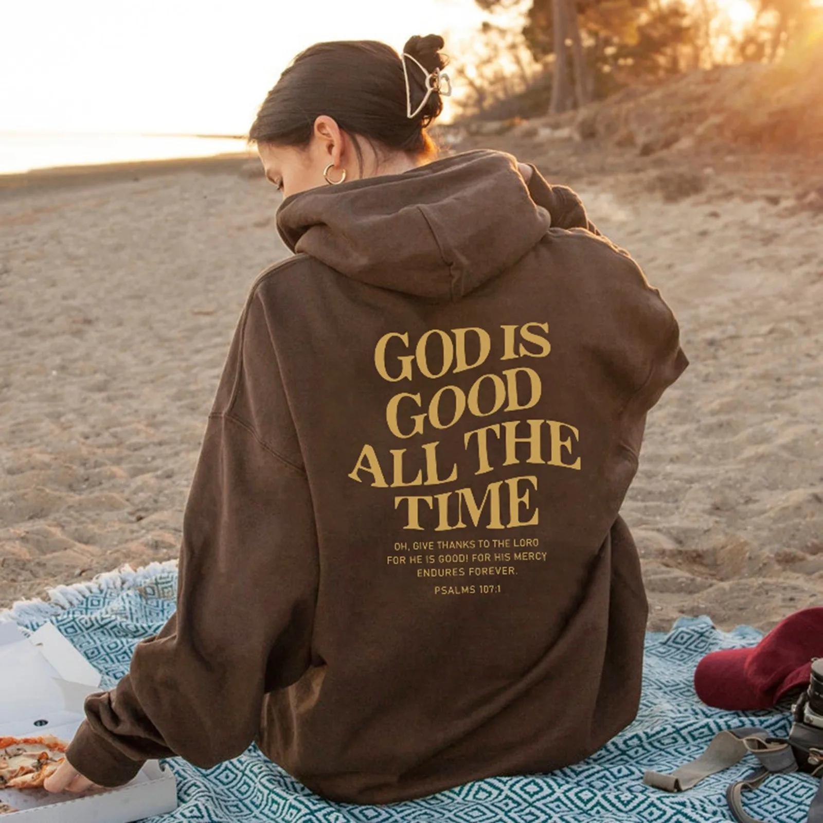 GOD IS GOOD ALL THE TIME Oversized Hoodies Women Casual Sweatshirt Letter Print Long Sleeve Loose Hoodie Fashion Streetwear