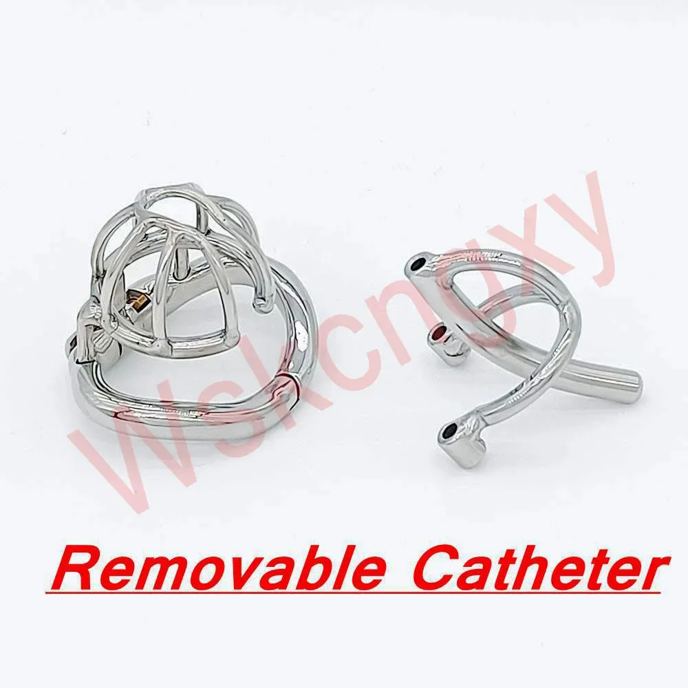 NEW Male Chastity Devices Stainless Steel Cock Cage with Removable Urethral Catheter Adult Sex Toys for Men Penis Lock