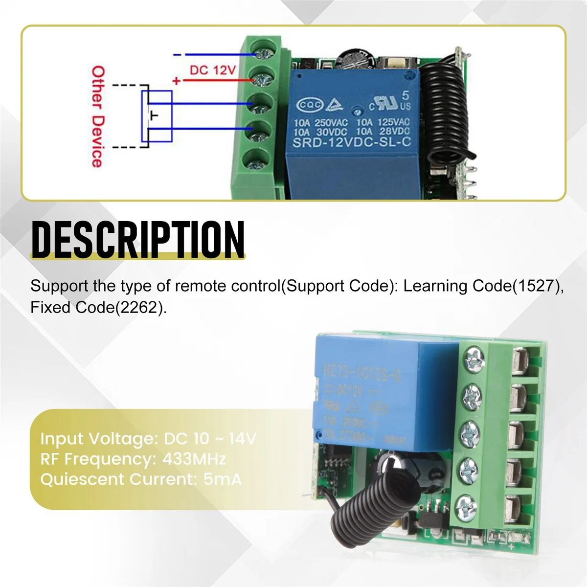 Interruptor De Controle Remoto Sem Fio Universal, RF Relé Receptor, Módulo De Botão Do Transmissor, DIY Kit, DC 12V, 1CH, 433 MHz