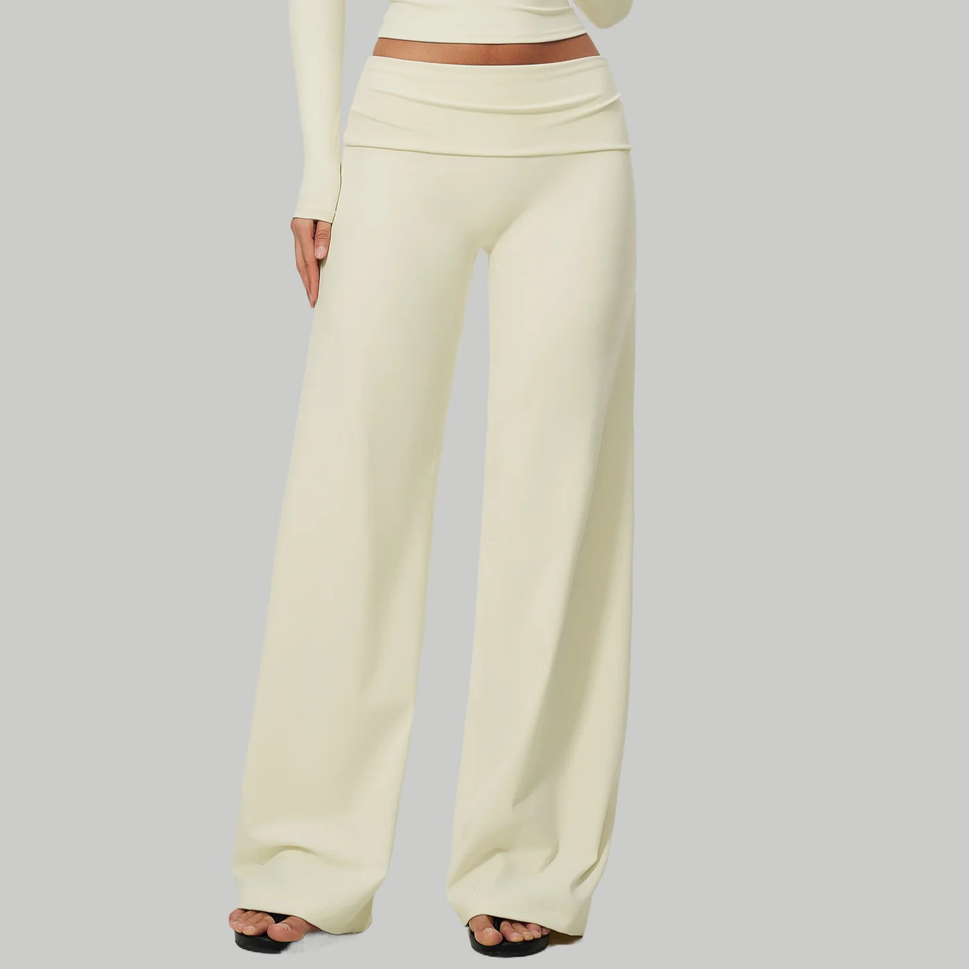Women High Waist Yoga Bell Bottoms Fitness Wide Leg Pants Running Workout Gym PushUp Tights Leggings Foldover Band Butt Lifting