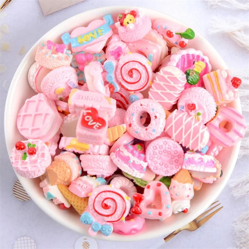 20 teile/los Zufällige Süßigkeiten Nette Gemischte Harz Süßigkeiten Flatback für DIY Handwerk Schmuck Machen Liefert Ornamen Zubehör Materialien