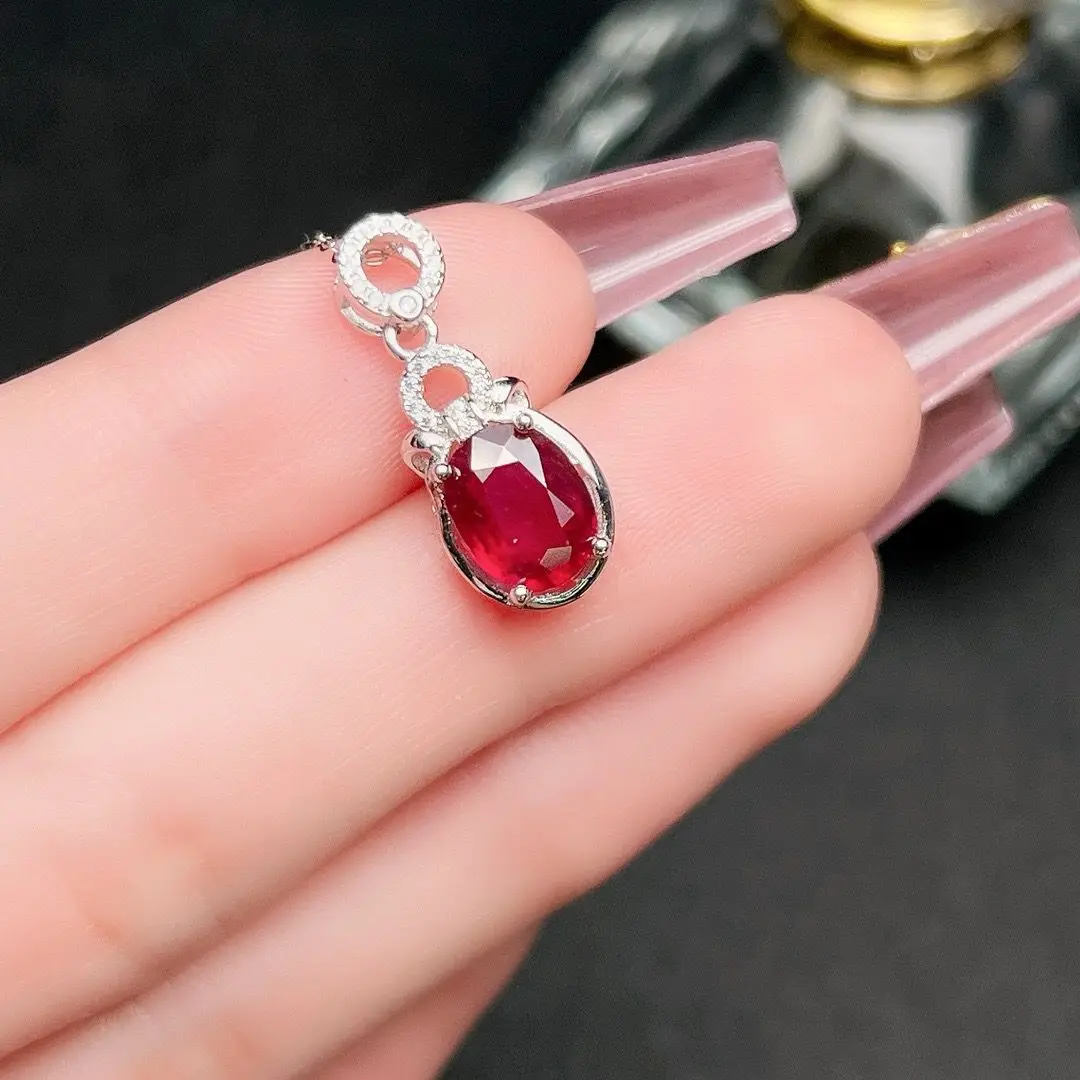 

ZECAA Fine Jewelry Woman Ruby Pendant With Natural Ruby Gemstone 7*9mm Ruby Pendant Jewelry For Wedding Lady Woman Ruby Pendant