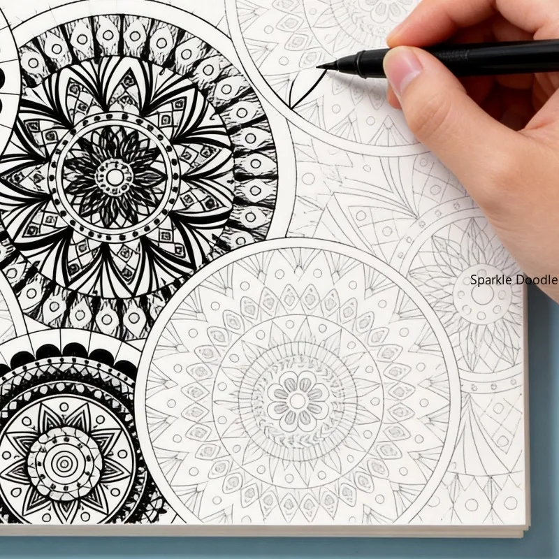 One Adult Decompression Hand Drawn Graffiti Book, Mandala Pattern and Animal Zen Winding Pattern Line Draft Coloring Book