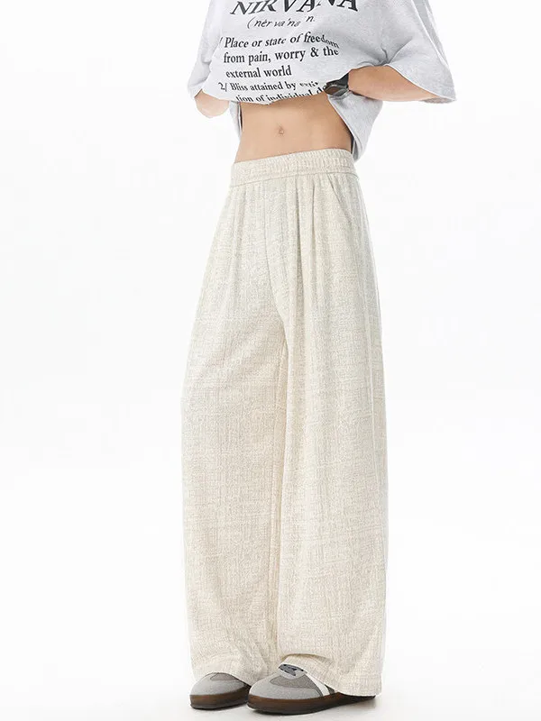 

TANGZ STUDIO White Cotton Linen Dyed Rice Noodle Pants Men's High Waist Loose Wide Leg Casual Trousers Comfortable Leisure