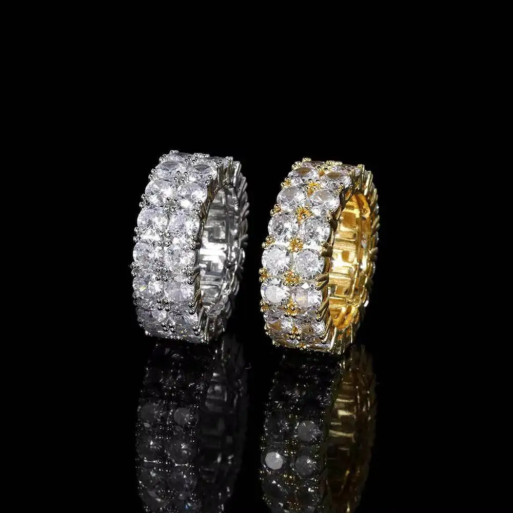 S925 18K Gold Plated Brilliant 2ct Men Ring Roucnd Cut Iced Out VVS Diamond Wedding Jewelry Hip Hop Moissanite Ring