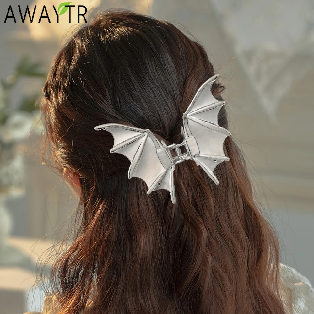 AWAYTR Silver Bat Hair Claws Alloy Ponytail Hair Clips Crab For Women Girl Gift Hair Accessories Valentine Headwear