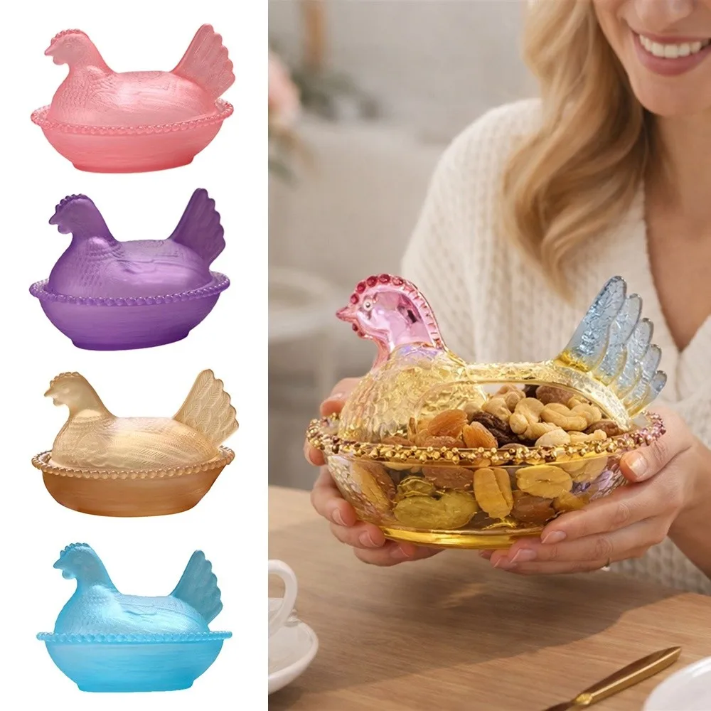 Chicken Shaped Dish Hen On Nest Acrylic Dish Fruit Plate Dessert Snacks Plate Retro Bowl Jar Dish With Lid Chicken Fruit Bowl view 2