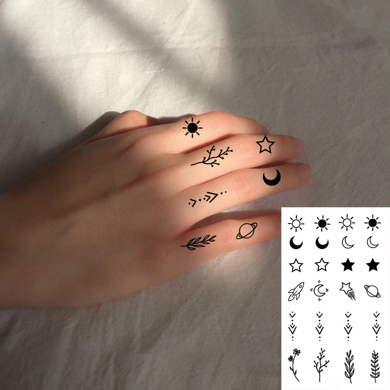 Tattoo Stickers Sun Moon Star Arrow Totem Small Planet Party Makeup Fake Tatto for Women Men Waterproof Temporary Hand Body Art