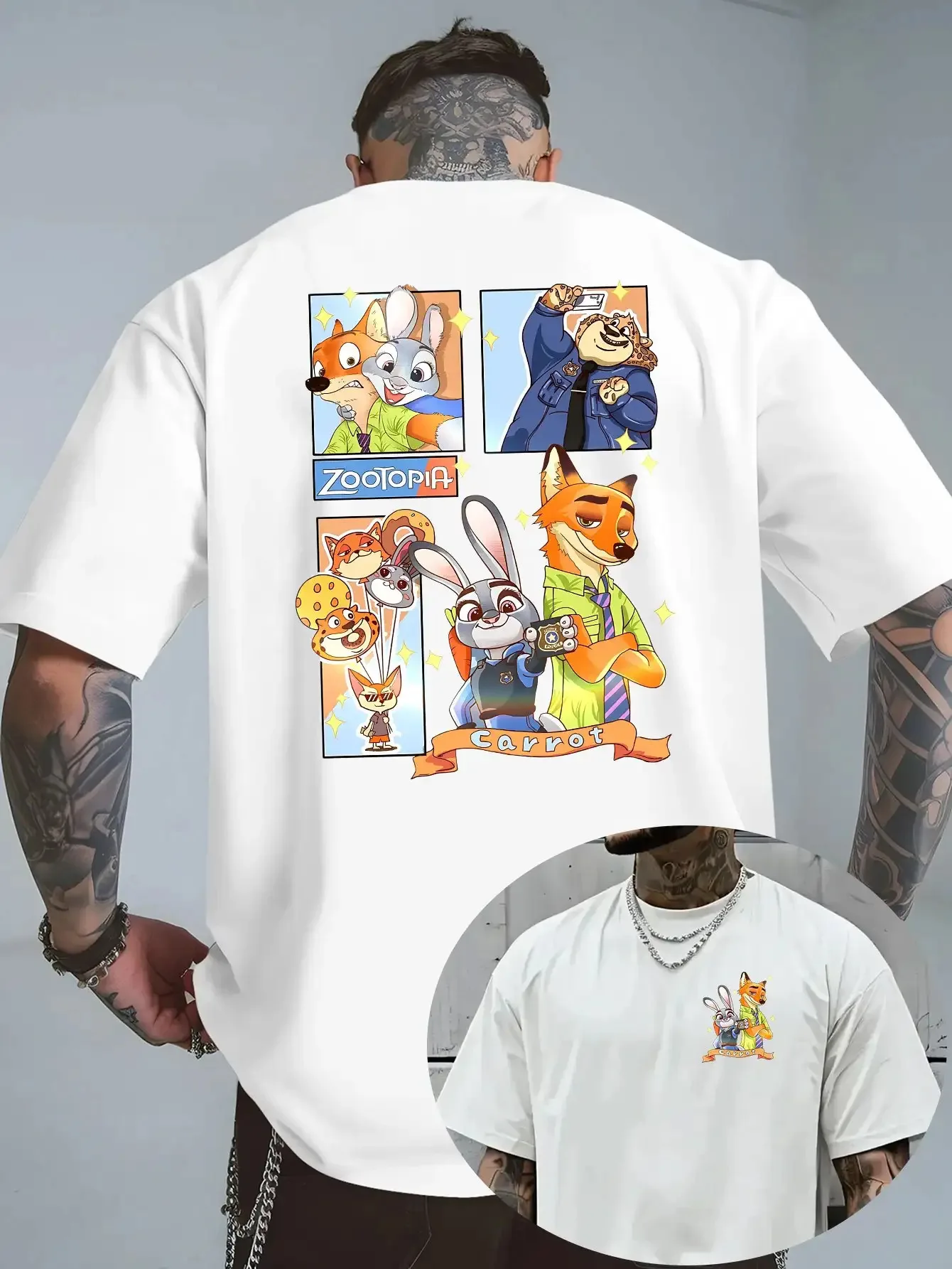 تي شيرت ديزني زوتوبيا نيك آند جودي هوبس آند نيك وايلد للجنسين مطبوع بأكمام قصيرة موضة صيفية غير رسمية #2