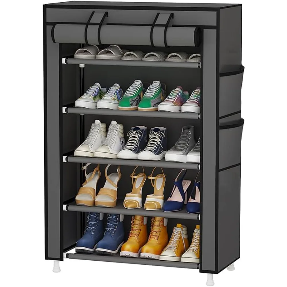 

5 Tier Shoe Rack Organizer,Portable Shoe Shelf with Nonwoven Fabric Cover for Closet Hallway,Bedroom,Entryway,Grey